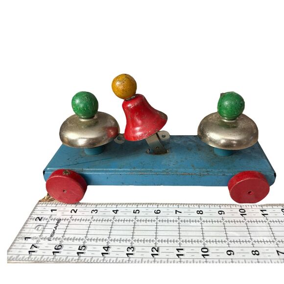 Vintage Gong Bell Pull Toy Metal Wood Mechanical 11.5” Steampunk - Picture 2 of 4